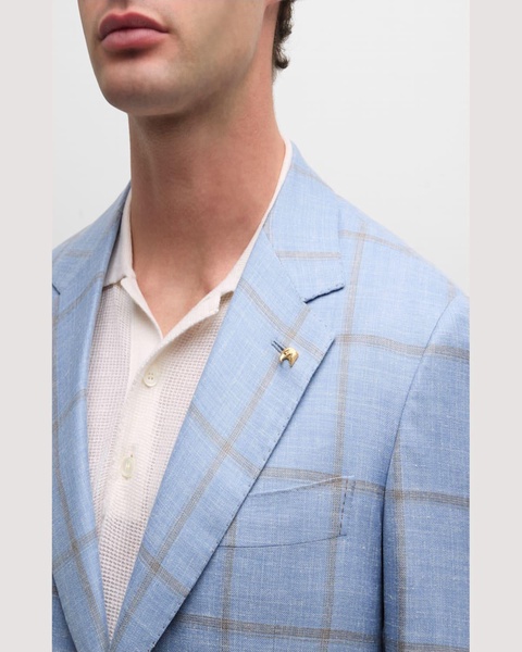 Men's Windowpane Single-Breasted Blazer Jacket