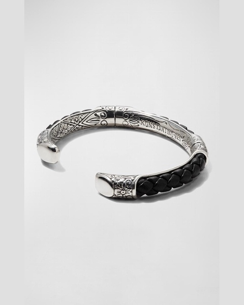 Men's Cassiopeia Sterling Silver & Leather Cuff Bracelet