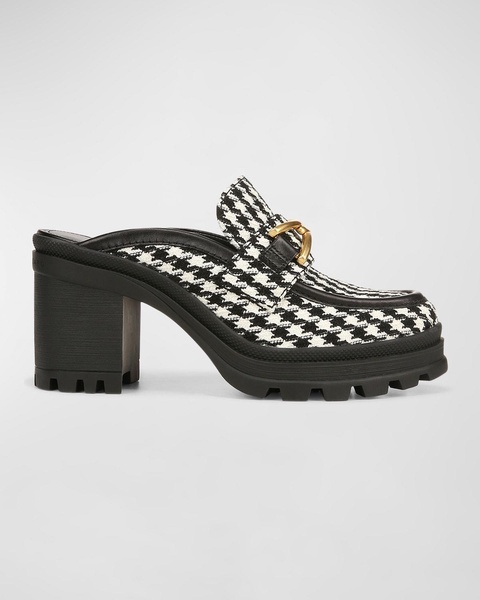 Wynter Houndstooth Heeled Loafer Mules