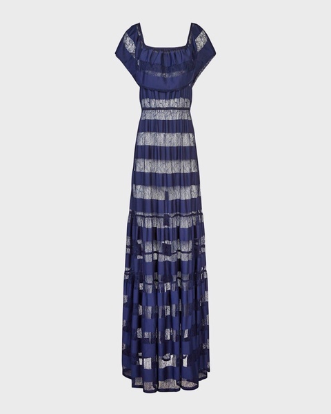 Valeriane Off-Shoulder Striped Lace Maxi Dress