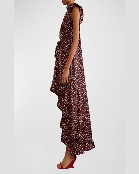 High-Low Polka-Dot Silk Maxi Dress