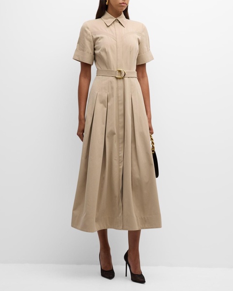 Leighton Belted Cotton Twill Maxi Shirtdress