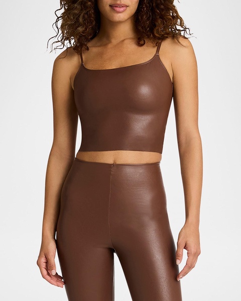 Coated Stretch Faux Leather Cami Crop Top