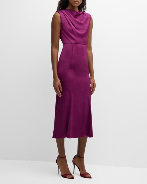 Draped Satin Crepe Sleeveless Midi Dress