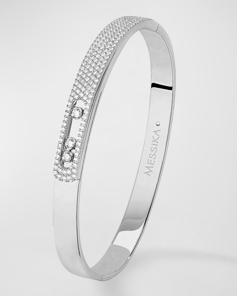 Move Pave 18k White Gold & 3-Diamond Bangle