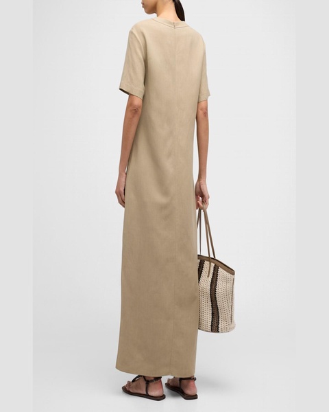 Fluid Linen Twill T-Shirt Dress with Slits and Monili Detail