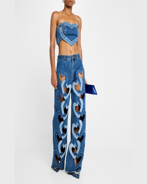 High-Rise Heart Cutout Wide-Leg Jeans