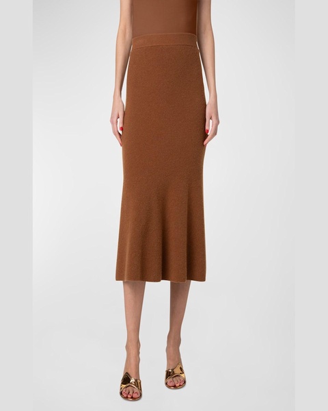 Ribbed Cashmere Godet Midi Skirt