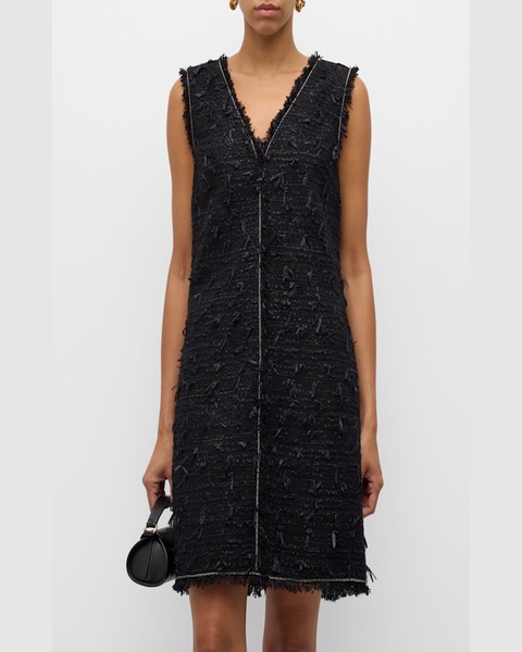 Frayed Tweed N-Neck Mini Dress