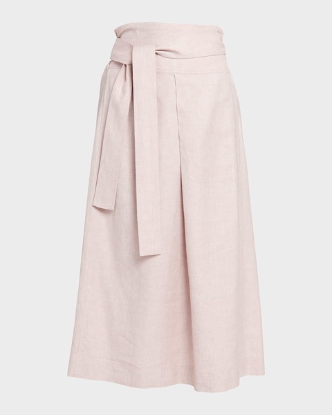 Ariel Spring Linen-Wool Belted Midi Skirt