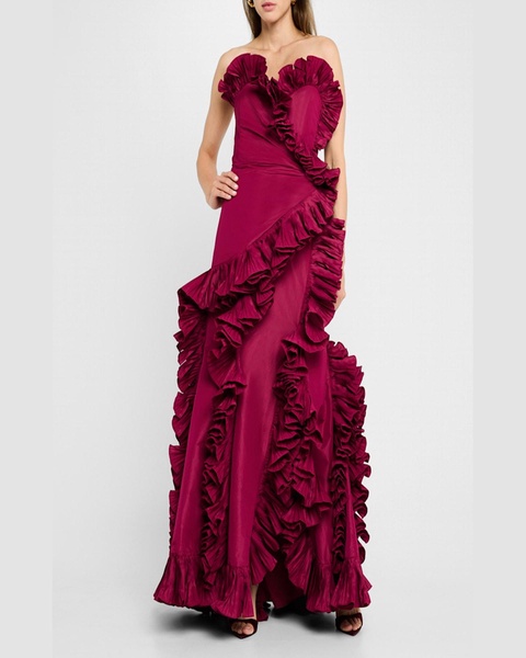 Strapless Ruffle Taffeta Gown