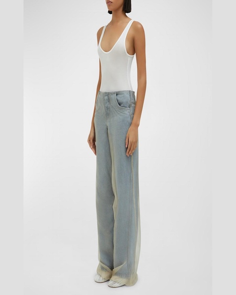 Wide-Leg Denim Jeans with Silk Parchment Overlay