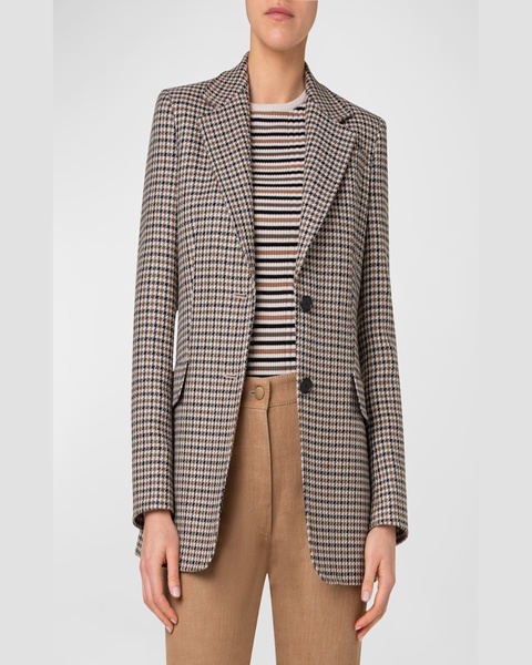 Houndstooth Shetland Tweed Wool Boyfriend Blazer