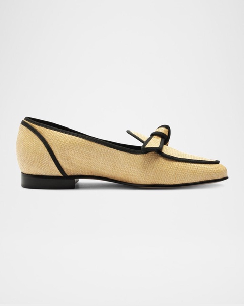 Bicolor Raffia Knot Slip-On Loafers