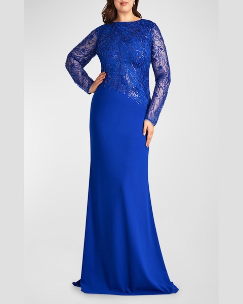 Plus Size Sequin Embroidered Crepe Trumpet Gown