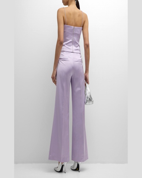 Two-Tone Flare-Leg Satin Back Crepe Pants