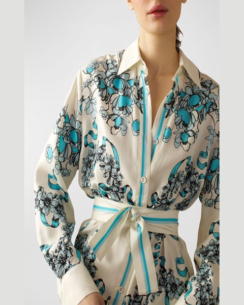 Floral-Print Silk Maxi Shirtdress