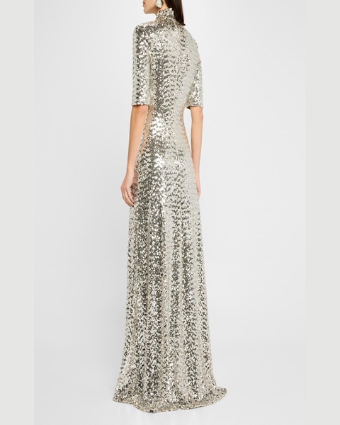 Turtleneck Sequined Zip Gown