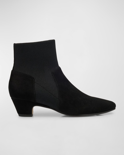 Muzy Pointed Knit Suede Ankle Booties