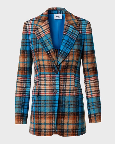 Tartan Check Tweed Single-Breasted Blazer Jacket