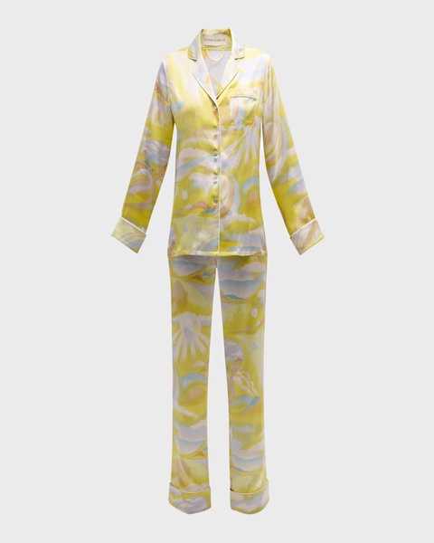 Lila Landscape-Print Silk Satin Pajama Set