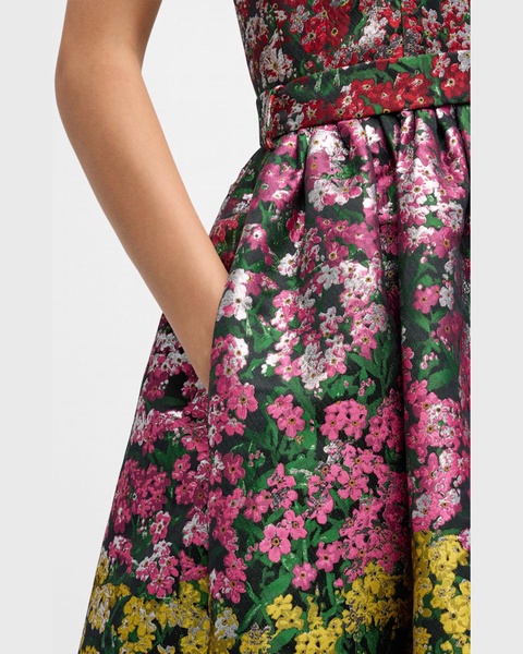 Iris Metallic Floral Jacquard Belted Midi Dress