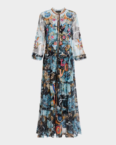 Mazzy Floral-Print Embroidered Maxi Dress