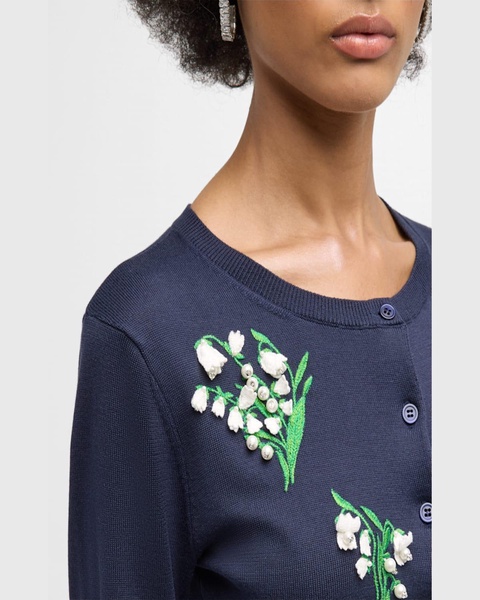 Floral Bead Embroidered 3/4-Sleeve Crop Cardigan