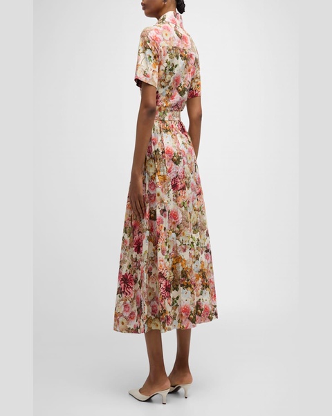 Leighton Floral-Print Short-Sleeve Belted Midi Shirtdress