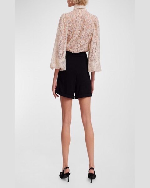 Helene Blouson-Sleeve Floral Lace Shirt