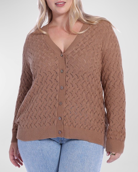 Plus Size Pointelle Cotton-Cashmere Cardigan