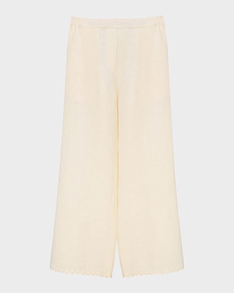 Sofia Floral-Embroidered Linen Pants