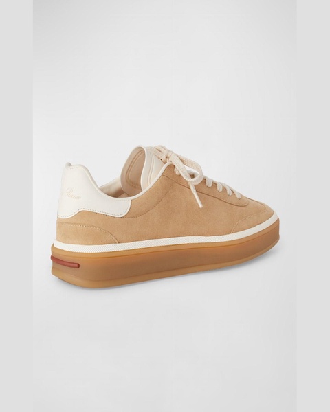 Mixed Leather Low-Top Tennis Sneakers