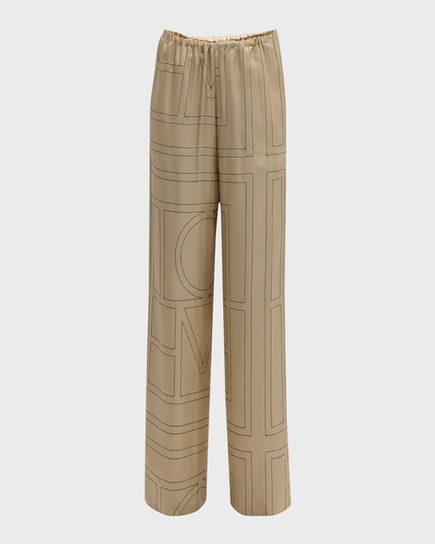 Monogram-Embroidered Silk Pajama Pants