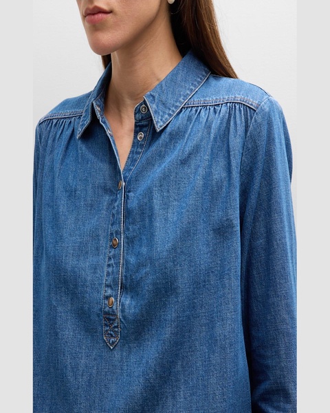 Cambrie Denim Half-Button Shirt 