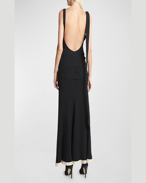 Plunging Gathered-Waist Backless Gown