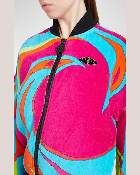 Swirl-Print Velour Bomber Jacket