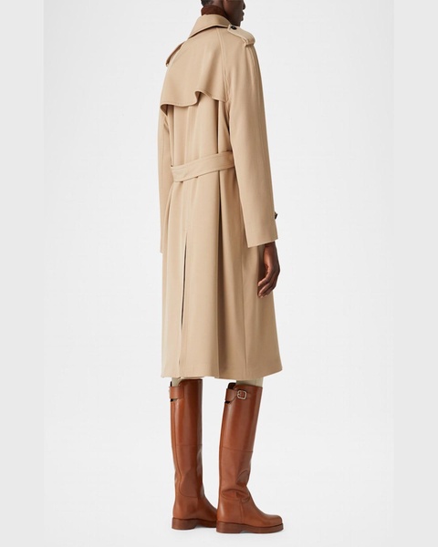 Clive Double-Breasted Belted Drill Wool Trench Coat