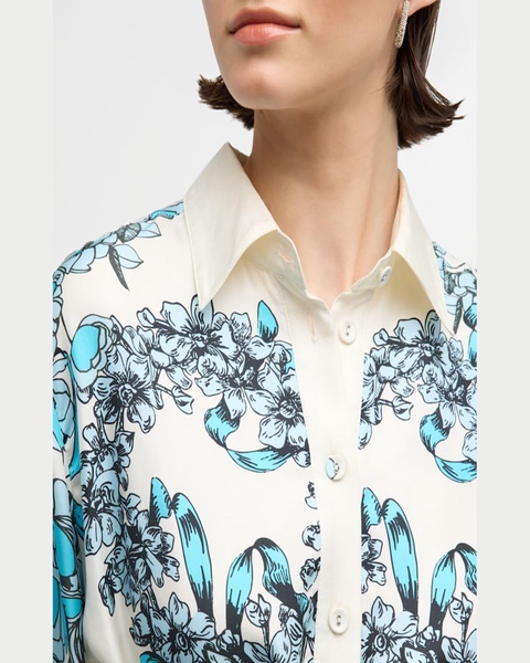 Cropped Floral-Print Tie-Front Shirt