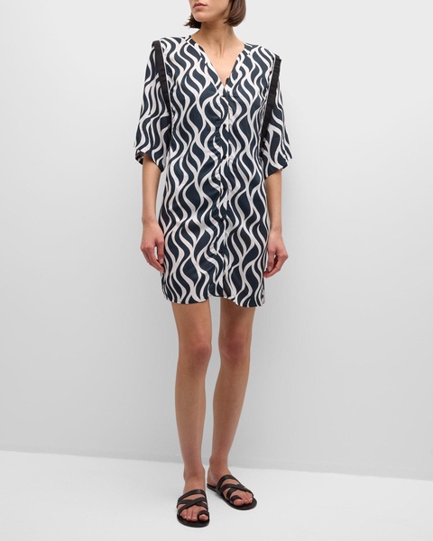 Two-Tone Wave Beach Shirt Coverup