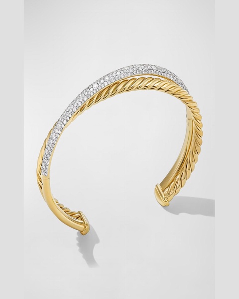 Pave Crossover Two Row Cuff Bracelet with Diamonds in 18K Gold, 10.5mm