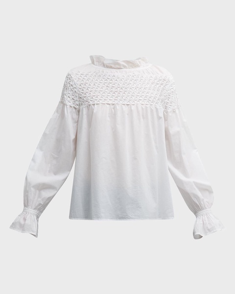 Majorelle Smocked Ruffle-Trim Blouse