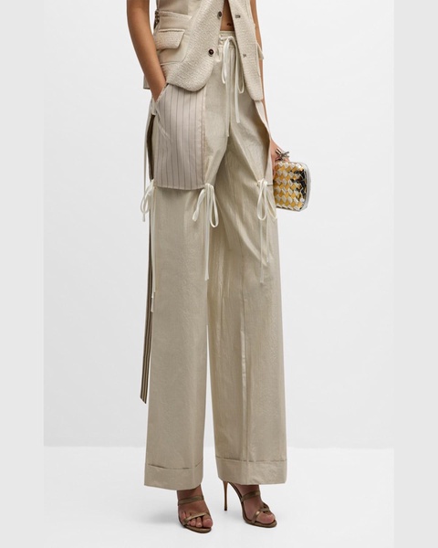 Metallic Taffeta Wide-Leg Pants with Patch Pockets