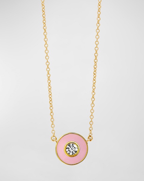 18K Yellow Gold Diamond Pendant Necklace with Enamel