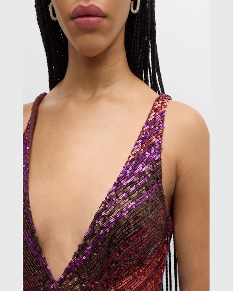 Plunging Sequined Cowl Backless Gown