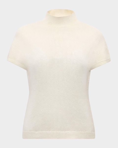 Mock-Neck Short-Sleeve Cashmere Sweater