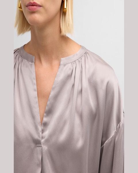 Mayson Ruched Drop-Shoulder Silk Top