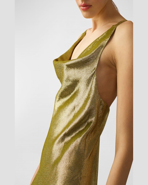 Sleeveless Cowl-Neck Metallic Maxi Dress