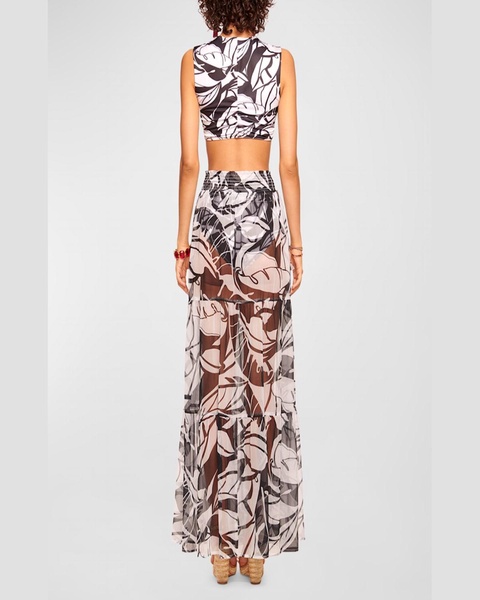 Cecelia Floral-Print Semi-Sheer Maxi Skirt 