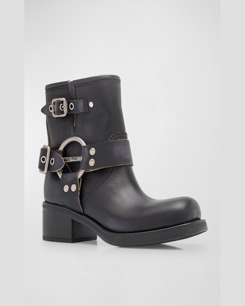 Leather Harness Buckle Biker Ankle Boots